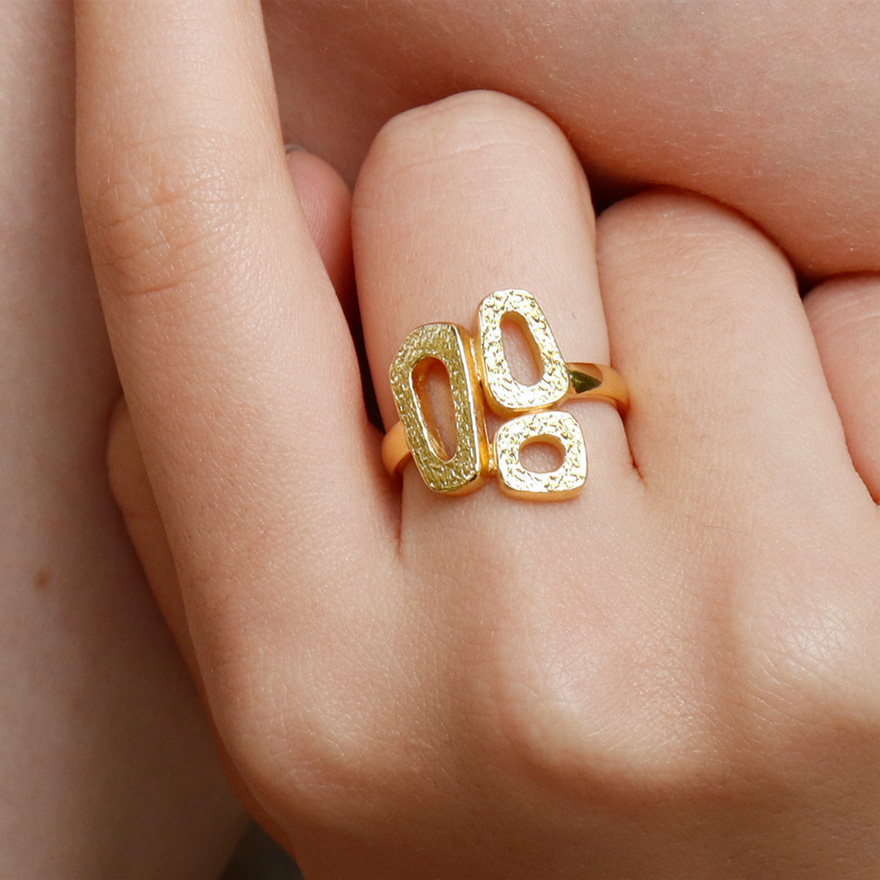 Ahjar Stacked Ring in 18K Brushed Gold